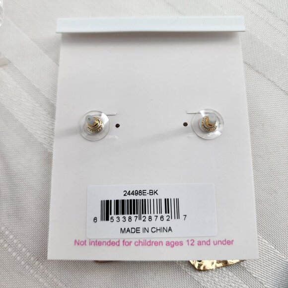 CANVAS Black Cat Dangle Drop Earrings Gold Tone Faux Pearl Studs NWT - Picture 4 of 6